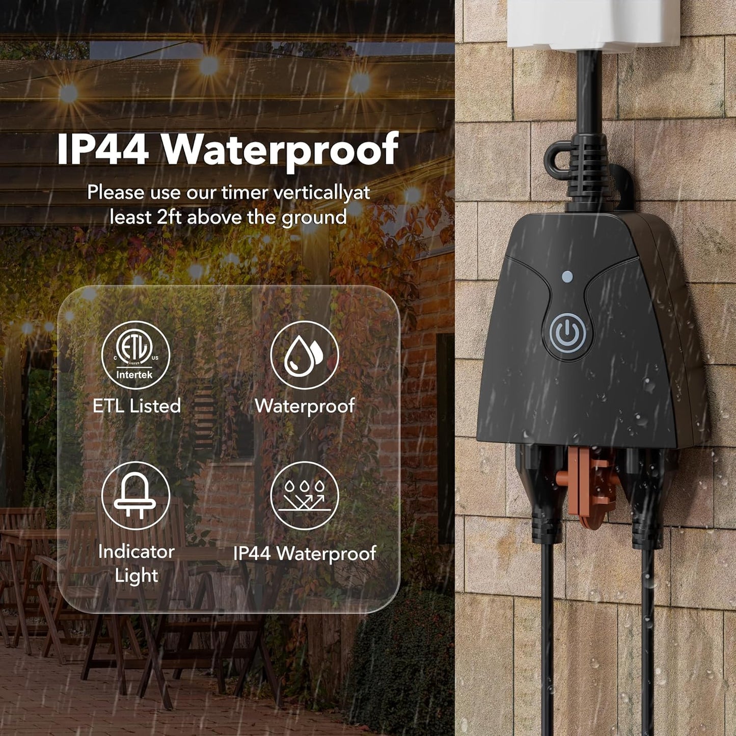Outdoor Smart Wifi Plug, Heavy Duty Wi-Fi Timer with Two Grounded Outlet, Wireless Remote Control by App Compatible with Alexa and Google Home Assistant 2.4 Ghz Network Only, ETL Listed (1 Pack)