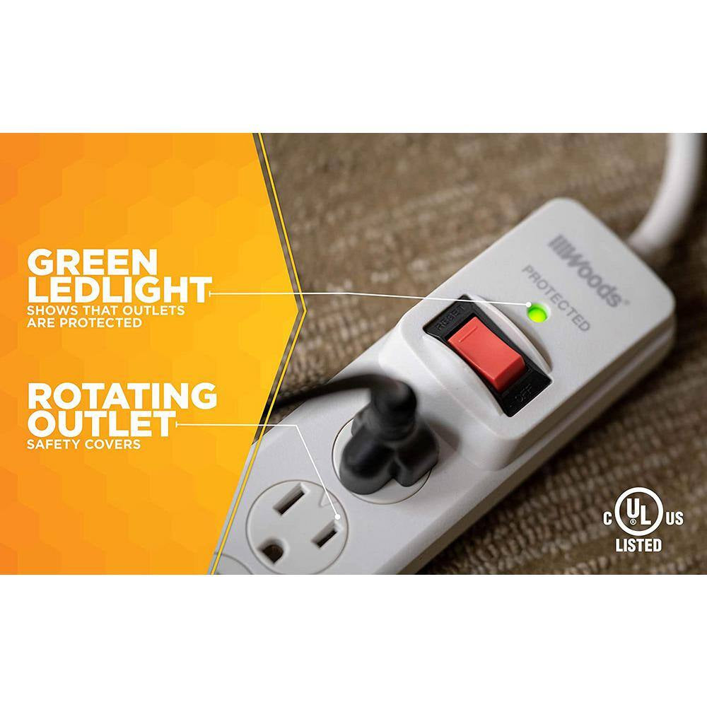 Electronics 6-Outlet 750-Joule Surge Protector with Sliding Safety Covers 3 Ft. Power Cord - Gray