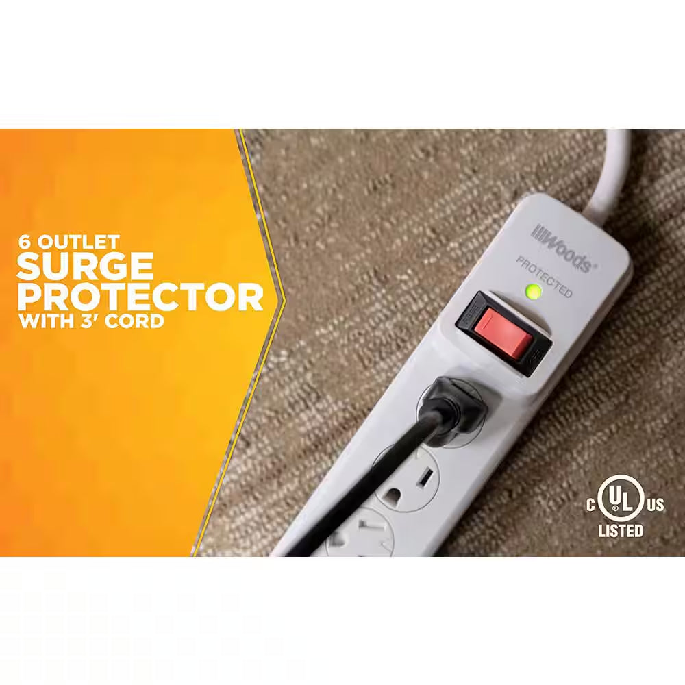 Electronics 6-Outlet 750-Joule Surge Protector with Sliding Safety Covers 3 Ft. Power Cord - Gray