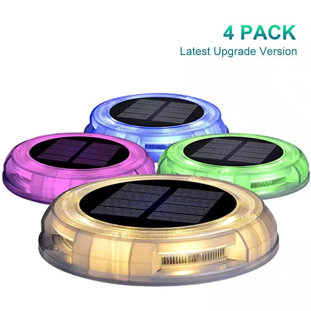 Solar Powered 4-Lights America Style Color Deco LED Garden Fence Pool Porch Waterproof Lights (4PK)