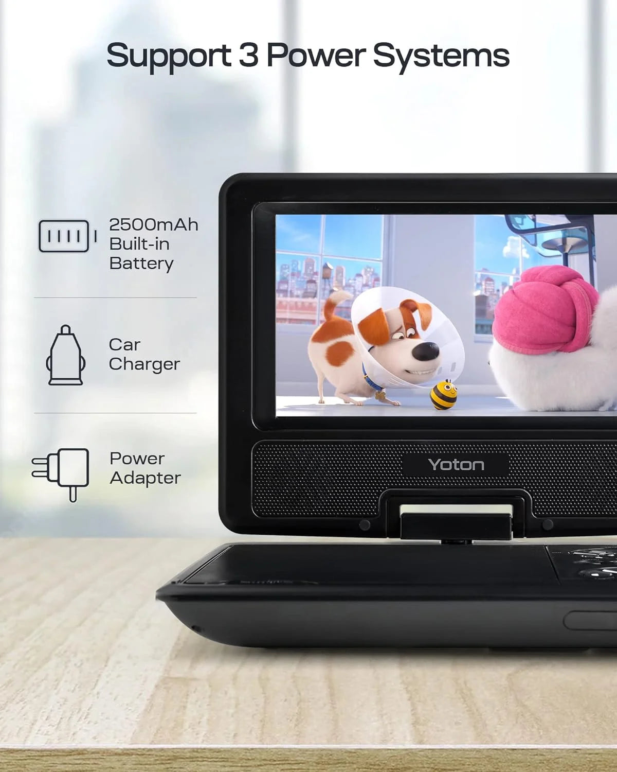9.5" Portable DVD Player W/ 7.5'' HD, 5H Battery, Car Charger, 720P, Black