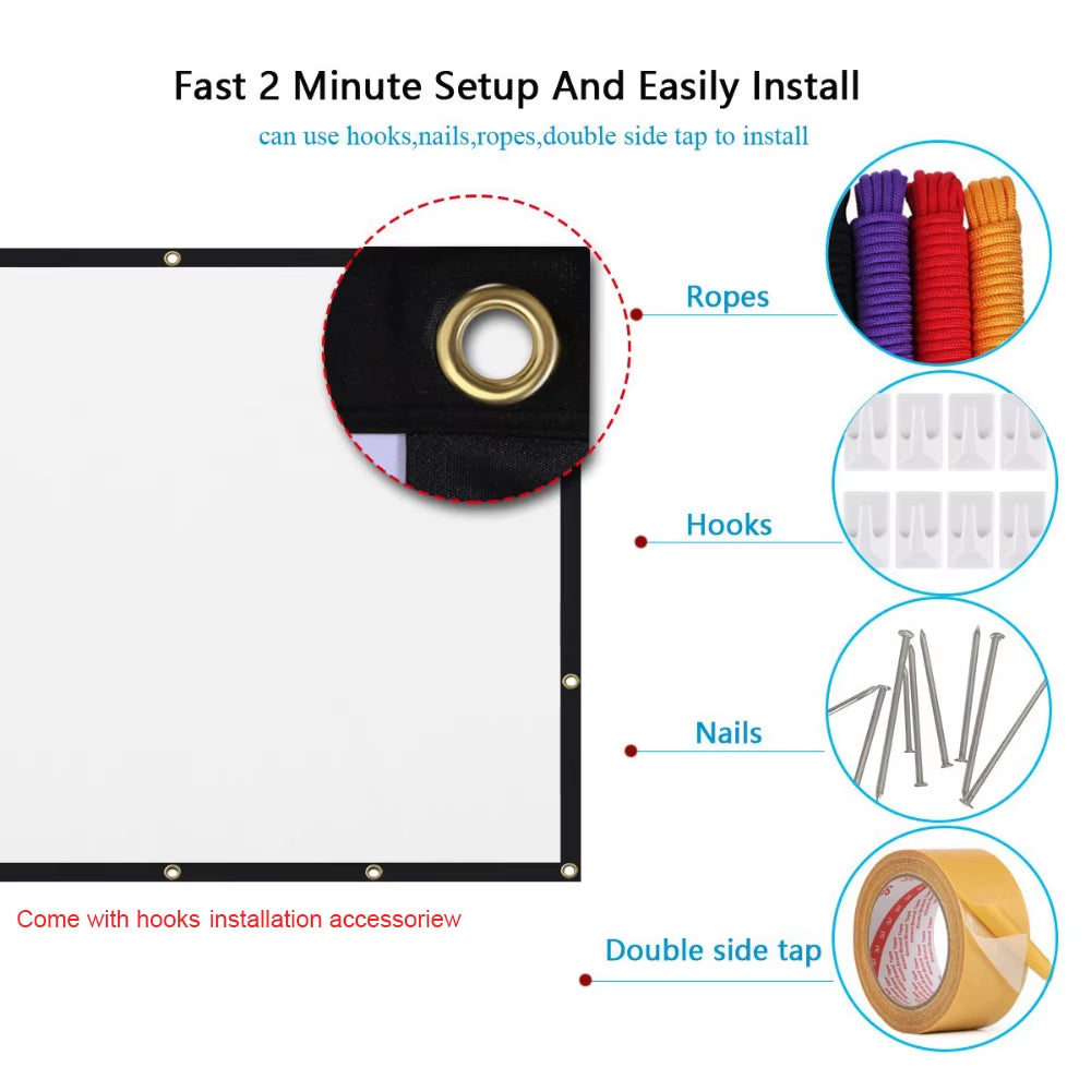 Projector Curtain Portable Projection Screen 100/120/150 Inch 16:9 Imaging Outdoor Movie Screen for Travel Home Theater 2023 New