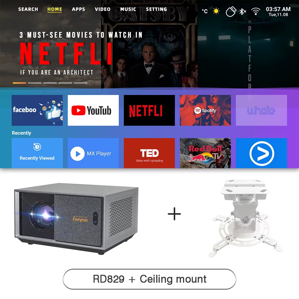 Full HD RD829 Projector 5G Wifi LED 4K Video Movie Smart Android 11.0 12000 Lumen Projectors Home Theater Cinema Beamer