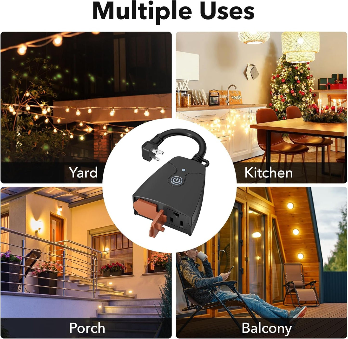 Outdoor Smart Wifi Plug, Heavy Duty Wi-Fi Timer with Two Grounded Outlet, Wireless Remote Control by App Compatible with Alexa and Google Home Assistant 2.4 Ghz Network Only, ETL Listed (1 Pack)