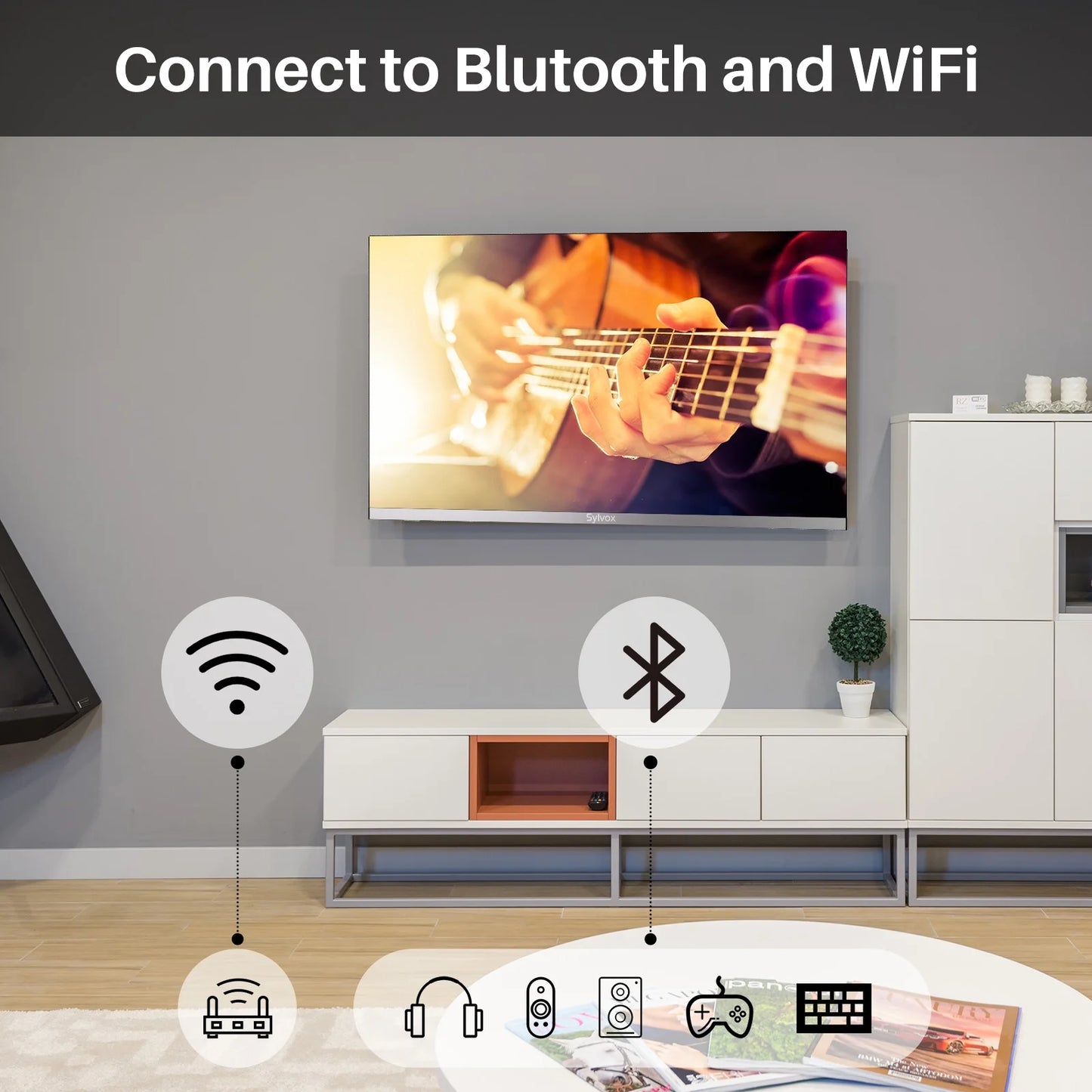 Smart RV TV, 24 Inch Android TV with Built-In DVD Player, 12 Volt TV for RV Camper, 1080P FHD, APP Store, Wifi Bluetooth, 2 HDMI & 2 USB, AC/DC Powered (Limo Series)