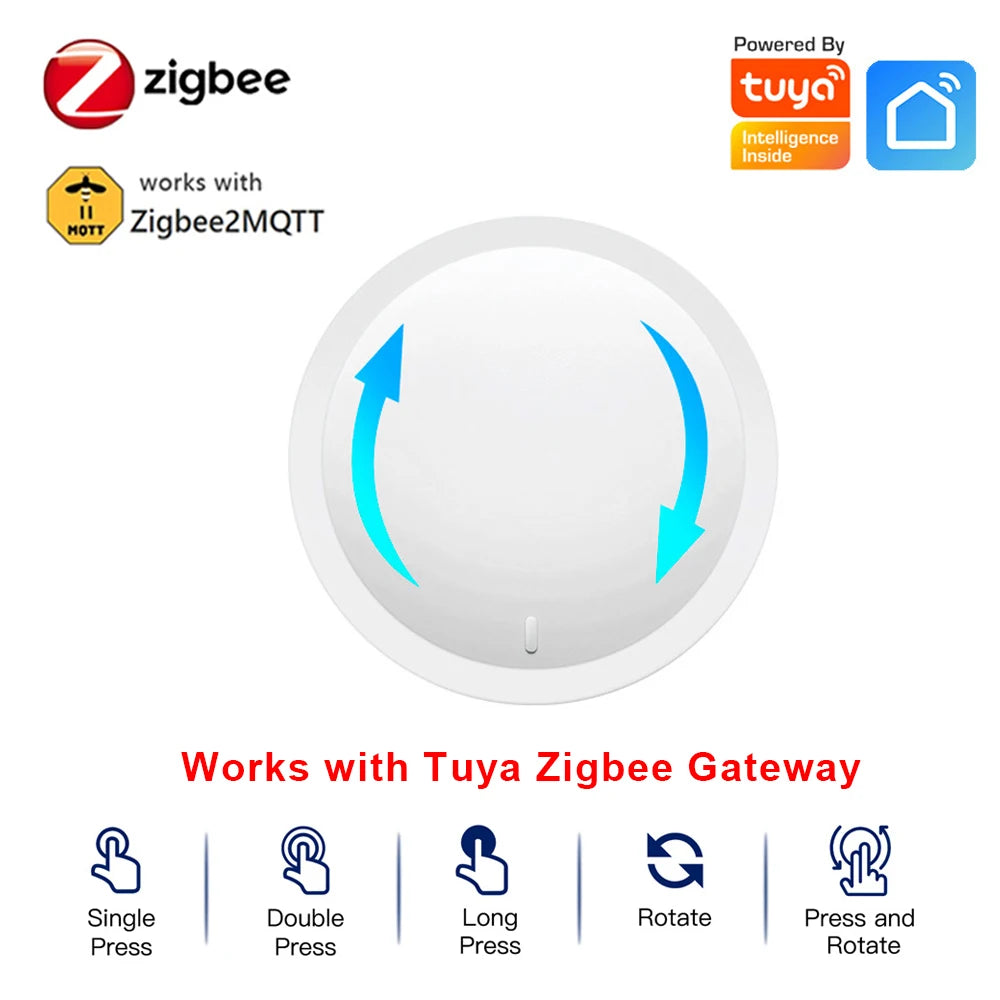 Tuya Zigbee Smart Knob Switch Wireless Scene Button Switch Rotary Dimmer Switch Home Automation Scenario Linkage Device for Z2M