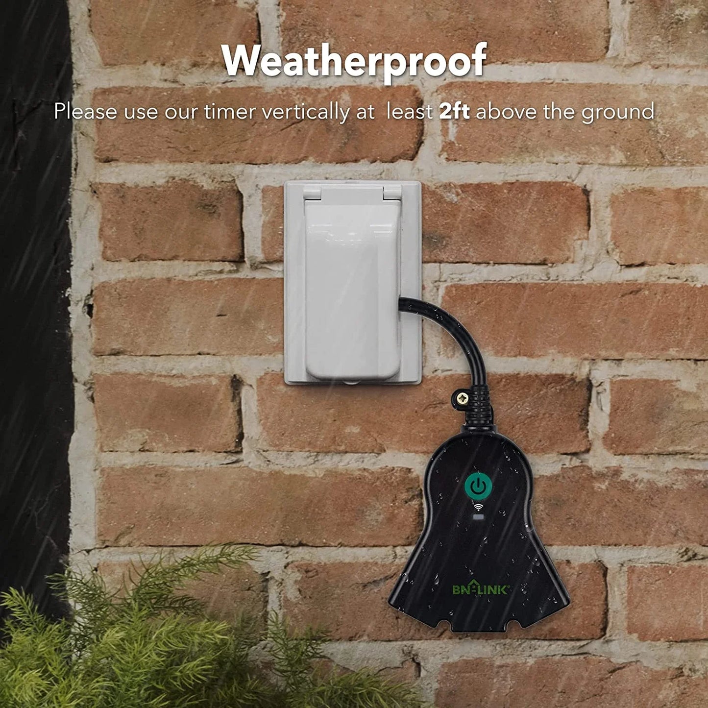 Smart Wifi Heavy Duty Outdoor Outlet, Timer and Countdown Function, No Hub Required for Outdoor Lights, Compatible with Alexa and Google Assistant, 2.4 Ghz Network Only