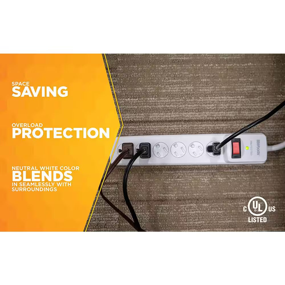 Electronics 6-Outlet 750-Joule Surge Protector with Sliding Safety Covers 3 Ft. Power Cord - Gray