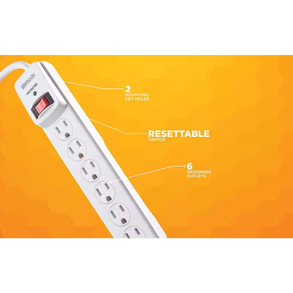 Electronics 6-Outlet 750-Joule Surge Protector with Sliding Safety Covers 3 Ft. Power Cord - Gray