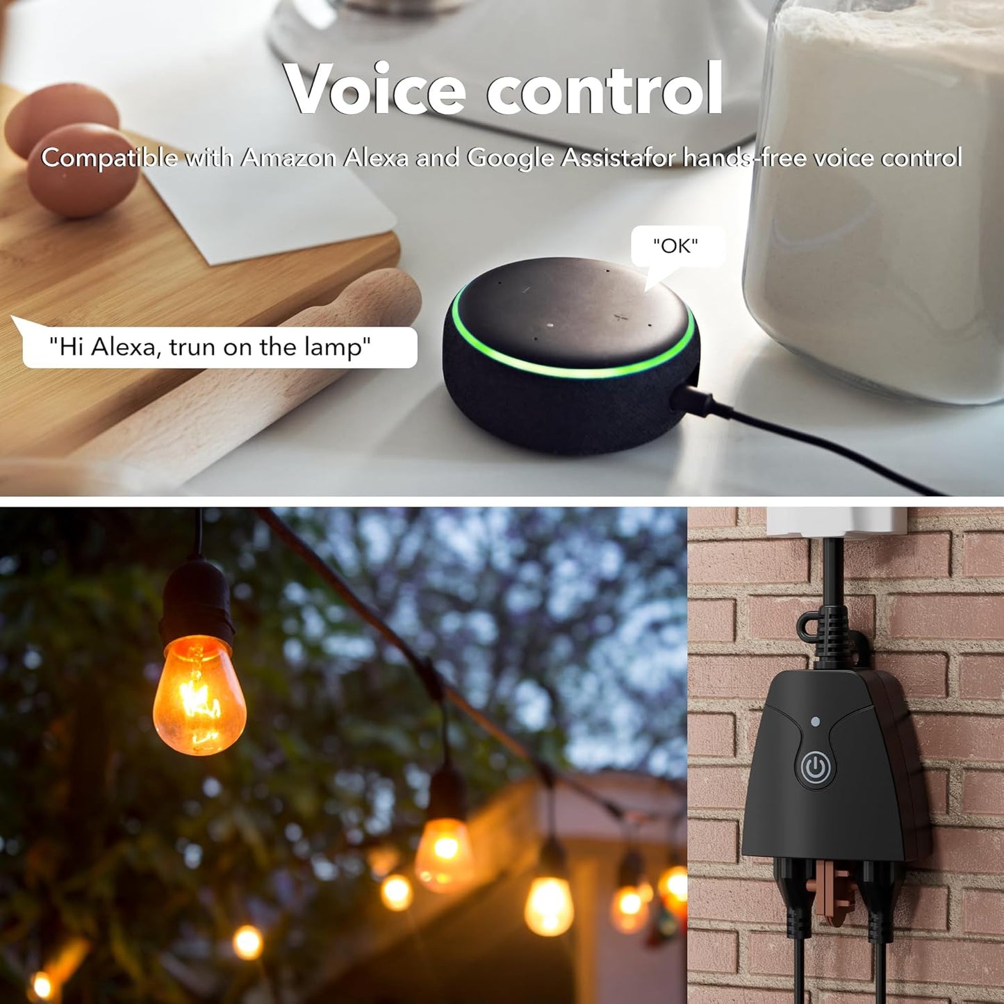 Outdoor Smart Wifi Plug, Heavy Duty Wi-Fi Timer with Two Grounded Outlet, Wireless Remote Control by App Compatible with Alexa and Google Home Assistant 2.4 Ghz Network Only, ETL Listed (1 Pack)
