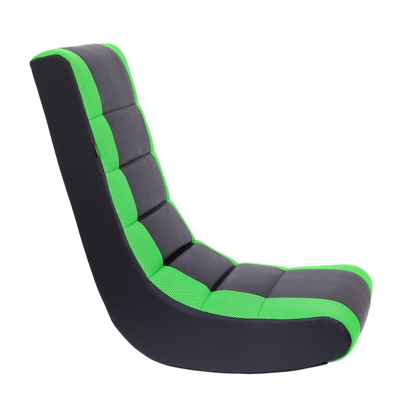 Classic Video Rocker Floor Gaming Chair, Kids and Teens, PU Faux Leather & Polyester Mesh, Black/Green