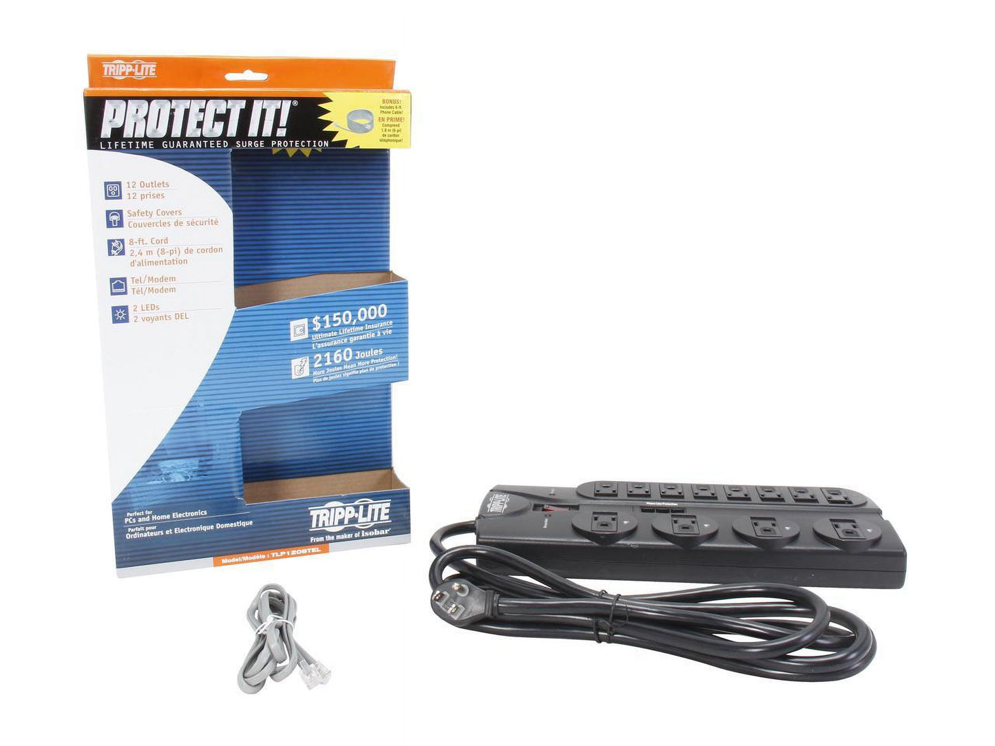 TLP1208TEL 8 Feet 12 + TEL Outlets 2160 Joules Surge Protector