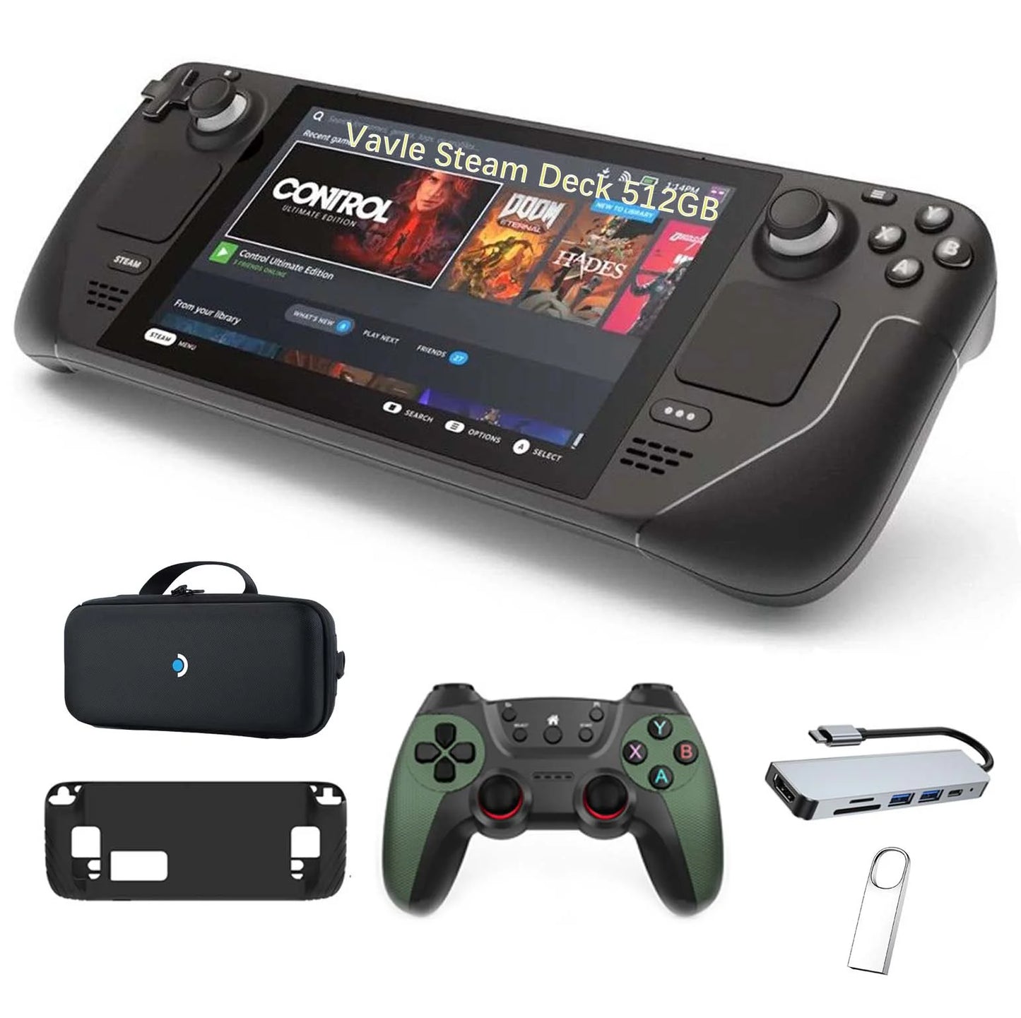 Steam Deck 512GB Handheld Gaming Console, 1280 X 800 LCD Touchscreen Display, with 5-In-1 Accessory Kit