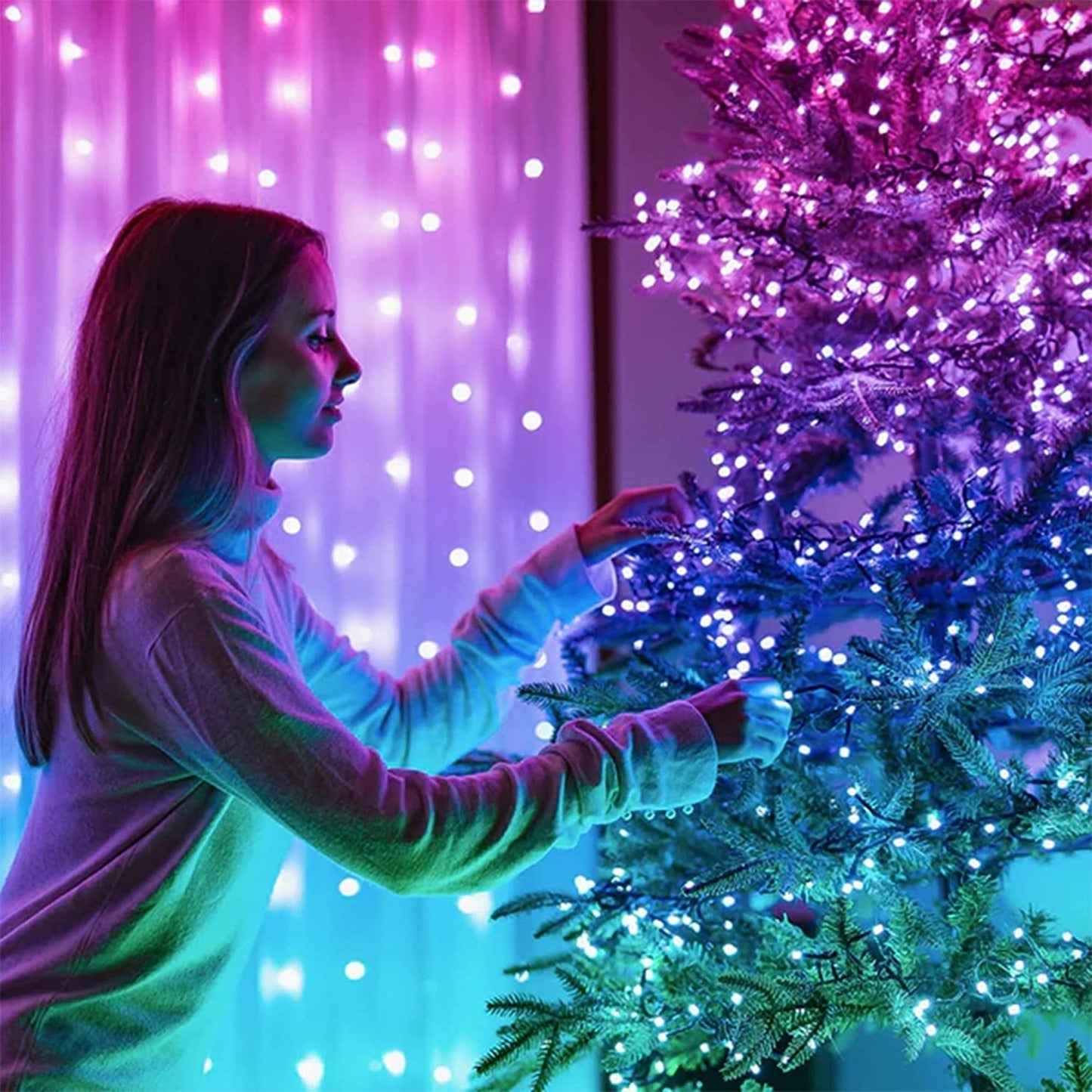 Twinkly Christmas Smart App Controlled 150 RGB LED String Lights, Green Wire
