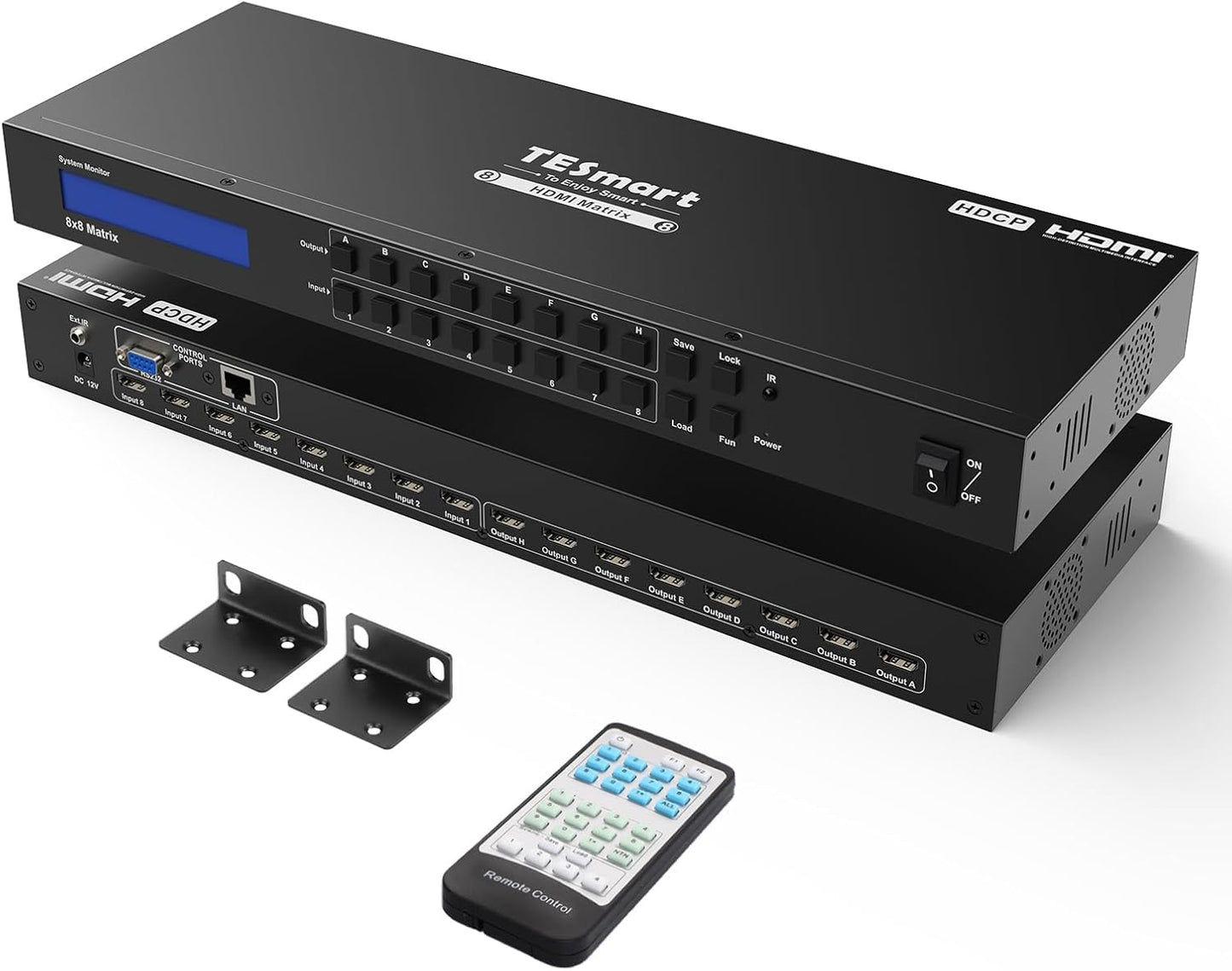 8X8 HDMI Matrix 4K Matrix Switcher Support EDID, 4K@30HZ, 1080P 3D, HDCP, 8 in 8 Out HDMI Switch with IR Remote Control, RS232, TCP/IP Control, Rack-Mount HDMI Matrix