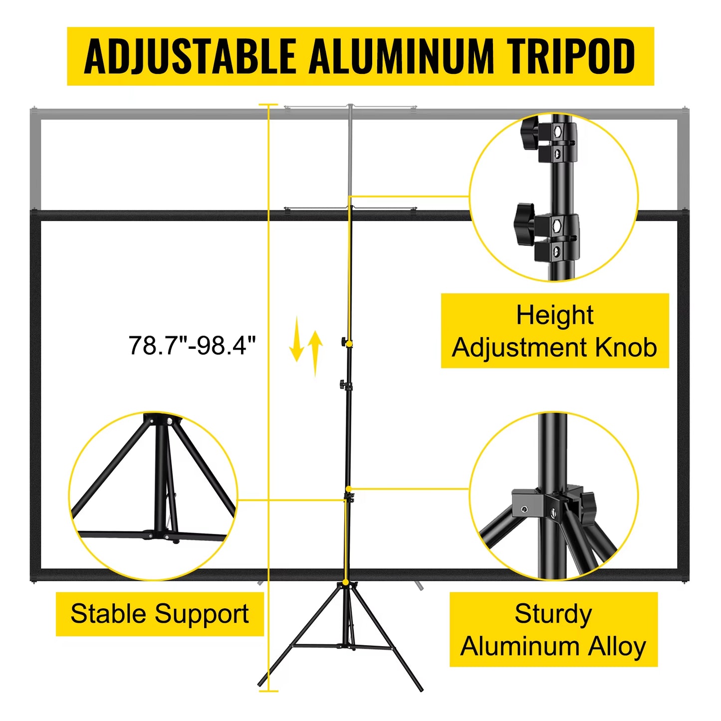 60 70 80 90 100 110 Inch Tripod Projector Screen W/ Stand 16:9 4K HD Portable Home Cinema for Indoor & Outdoor Projection