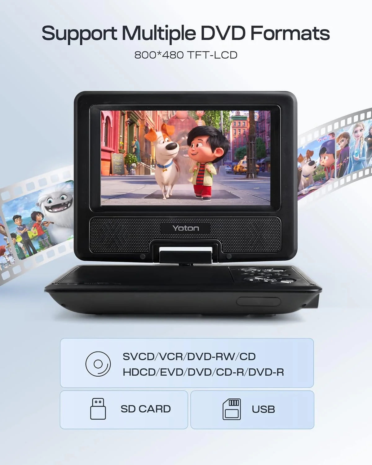 9.5" Portable DVD Player W/ 7.5'' HD, 5H Battery, Car Charger, 720P, Black