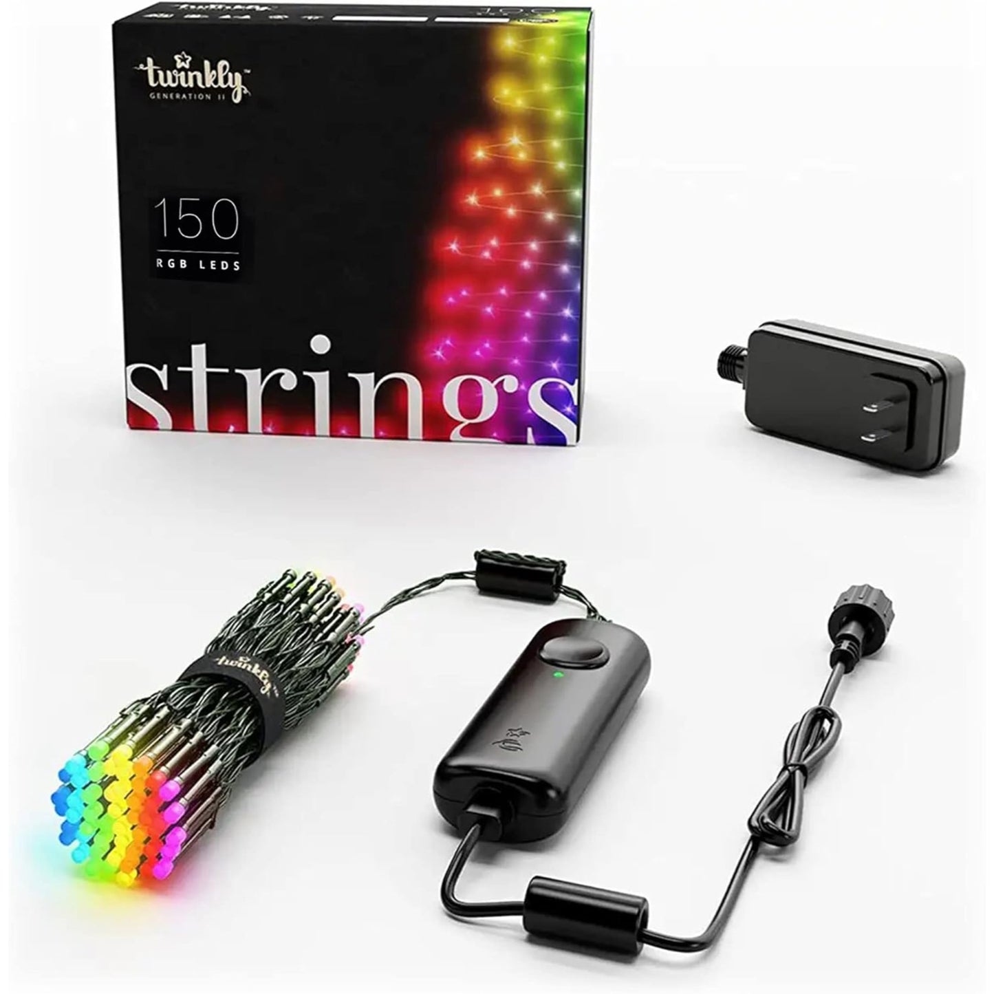 Twinkly Christmas Smart App Controlled 150 RGB LED String Lights, Green Wire