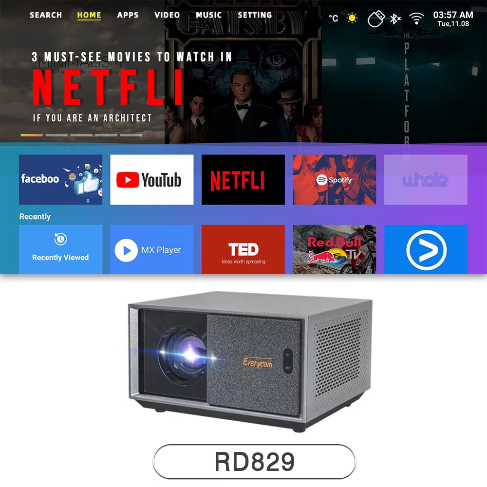 Full HD RD829 Projector 5G Wifi LED 4K Video Movie Smart Android 11.0 12000 Lumen Projectors Home Theater Cinema Beamer