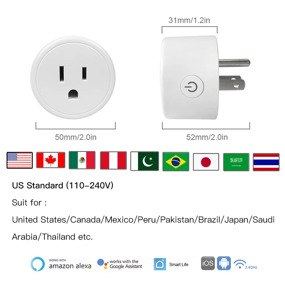 Mini US Wifi Smart Plug Surge Protector 110-230V Voice Control Timer Smart Socket Work with Alexa Google Home Tuya