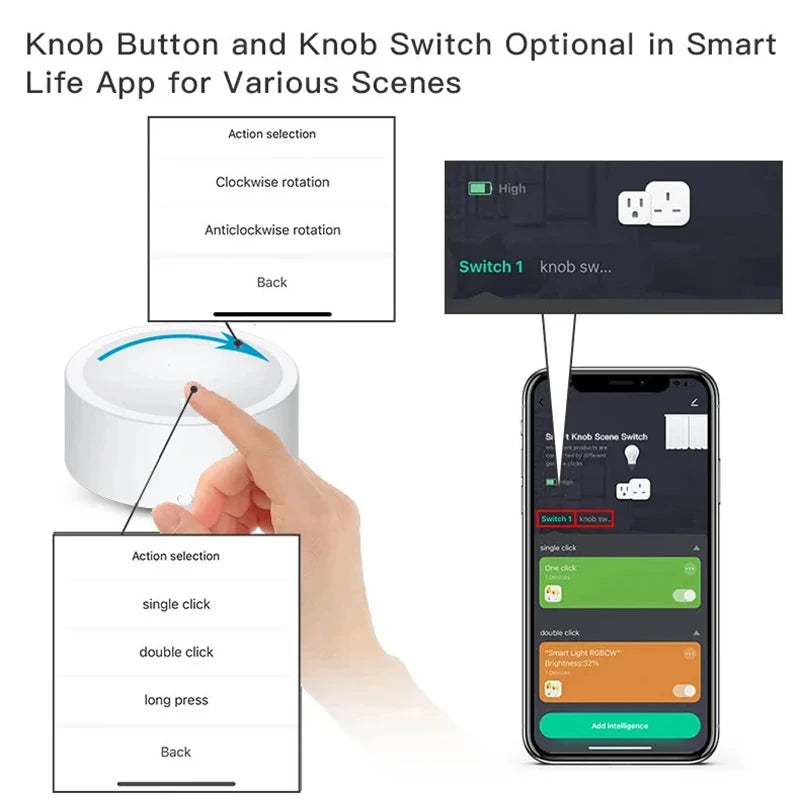 Tuya Zigbee Smart Knob Switch Wireless Scene Button Switch Rotary Dimmer Switch Home Automation Scenario Linkage Device for Z2M