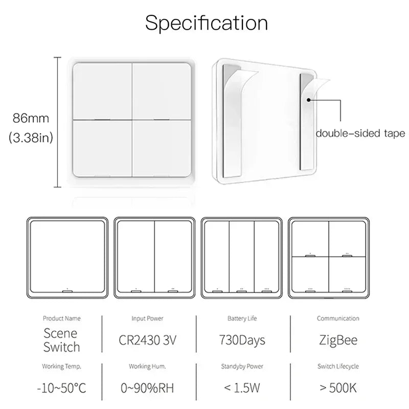 Zigbee 3.0 Tuya Smart Scene Switch Push Button 1/2/3/4 Gang 3 6 9 12 Scenes Automation Scenario Wireless Switch for Tuya Devices