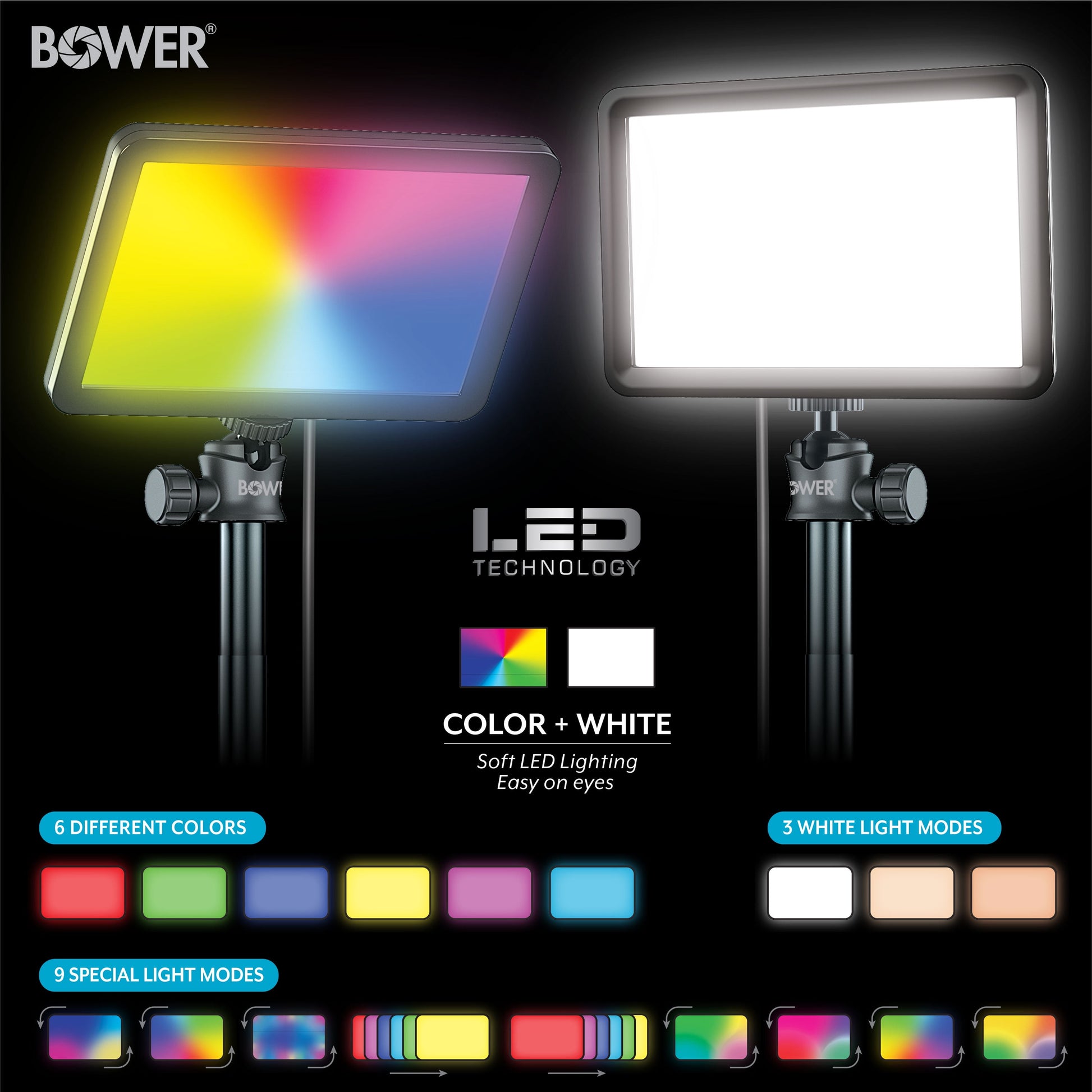 8" Creator LED RGB Light Kit 2-Pack W/ 32" Extendable Aluminum Stands , Perfect for Content Creation