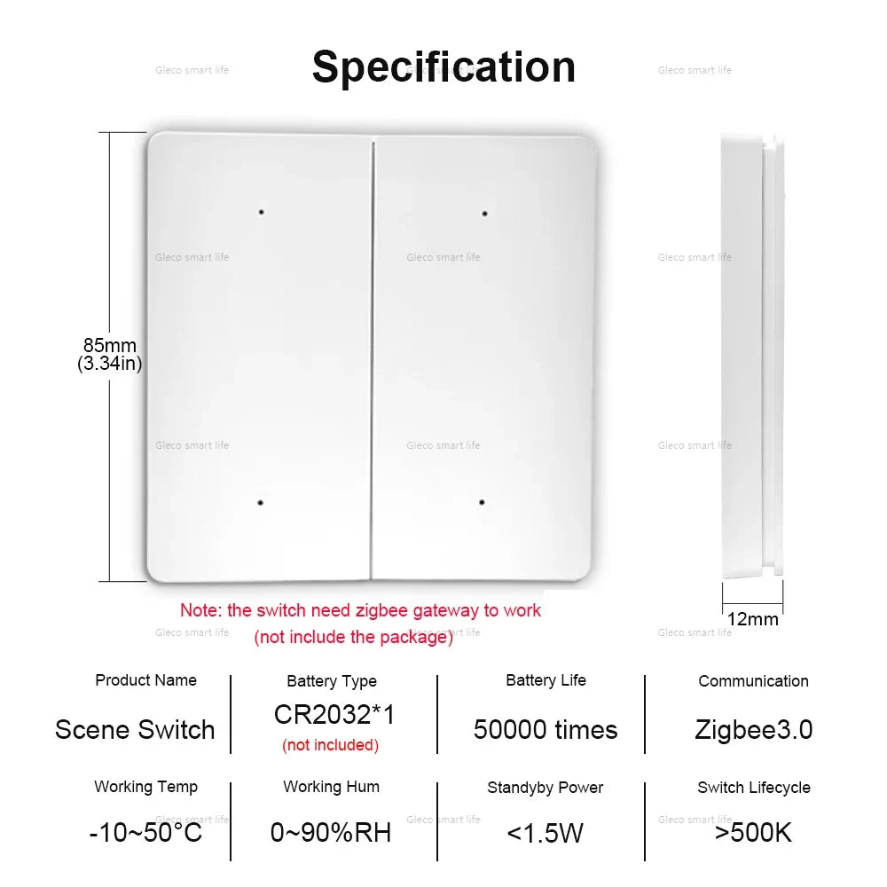 Zigbee Scene Switch Wireless 12 Scenario Switch Push Button Controller Automation Switches for Home Assistant 2MQTT