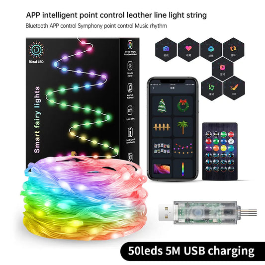 5M 10M 20M Fairy String Lights Dreamcolor USB LED RGB String Lights APP Smart Lights DIY Display Garland Wall Party Decoration