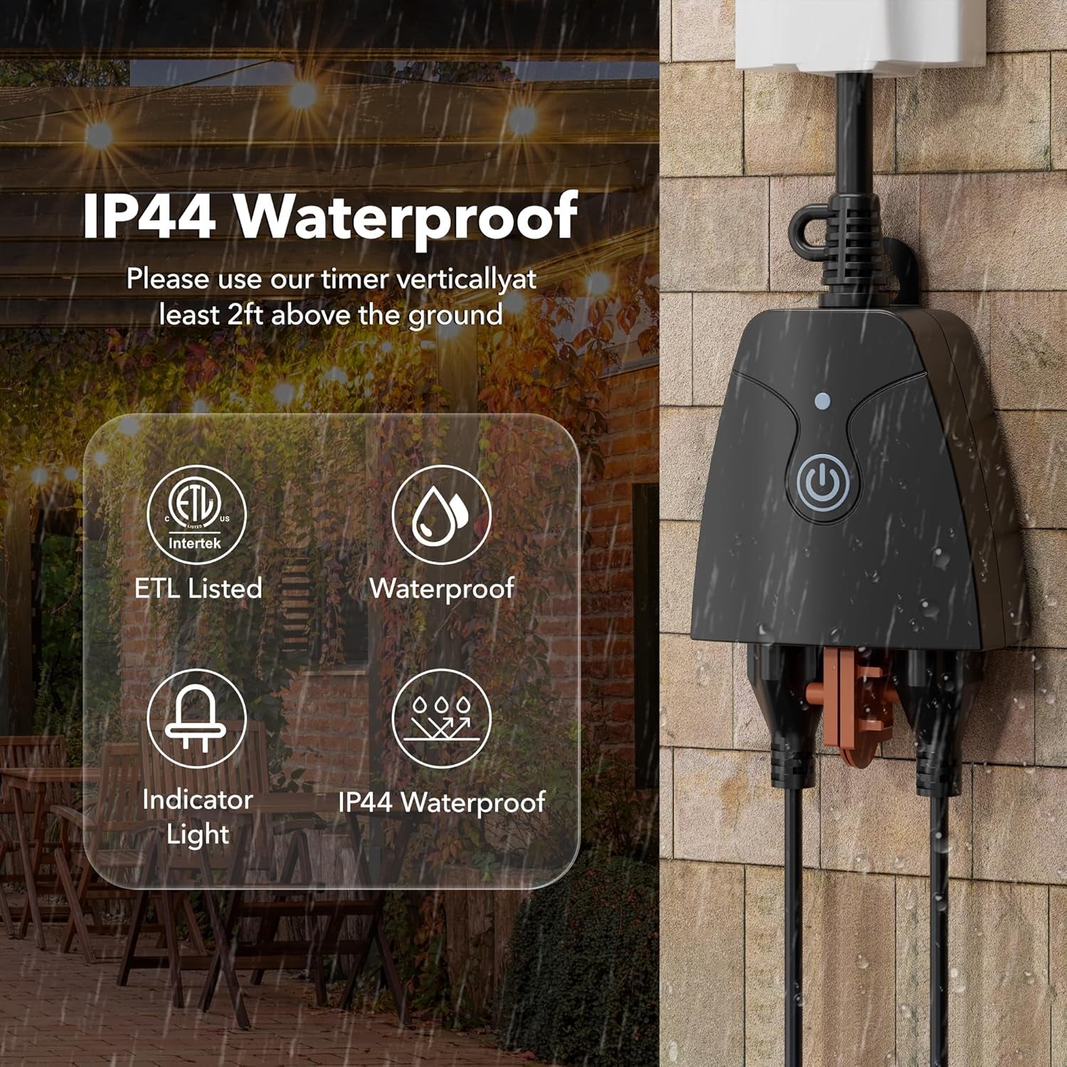 Outdoor Smart Wifi Plug,  Heavy Duty Wi-Fi Timer with Two Grounded Outlet, Wireless Remote Control by App Compatible with Alexa and Google Home Assistant 2.4 Ghz Network Only, ETL Listed (1 Pack)