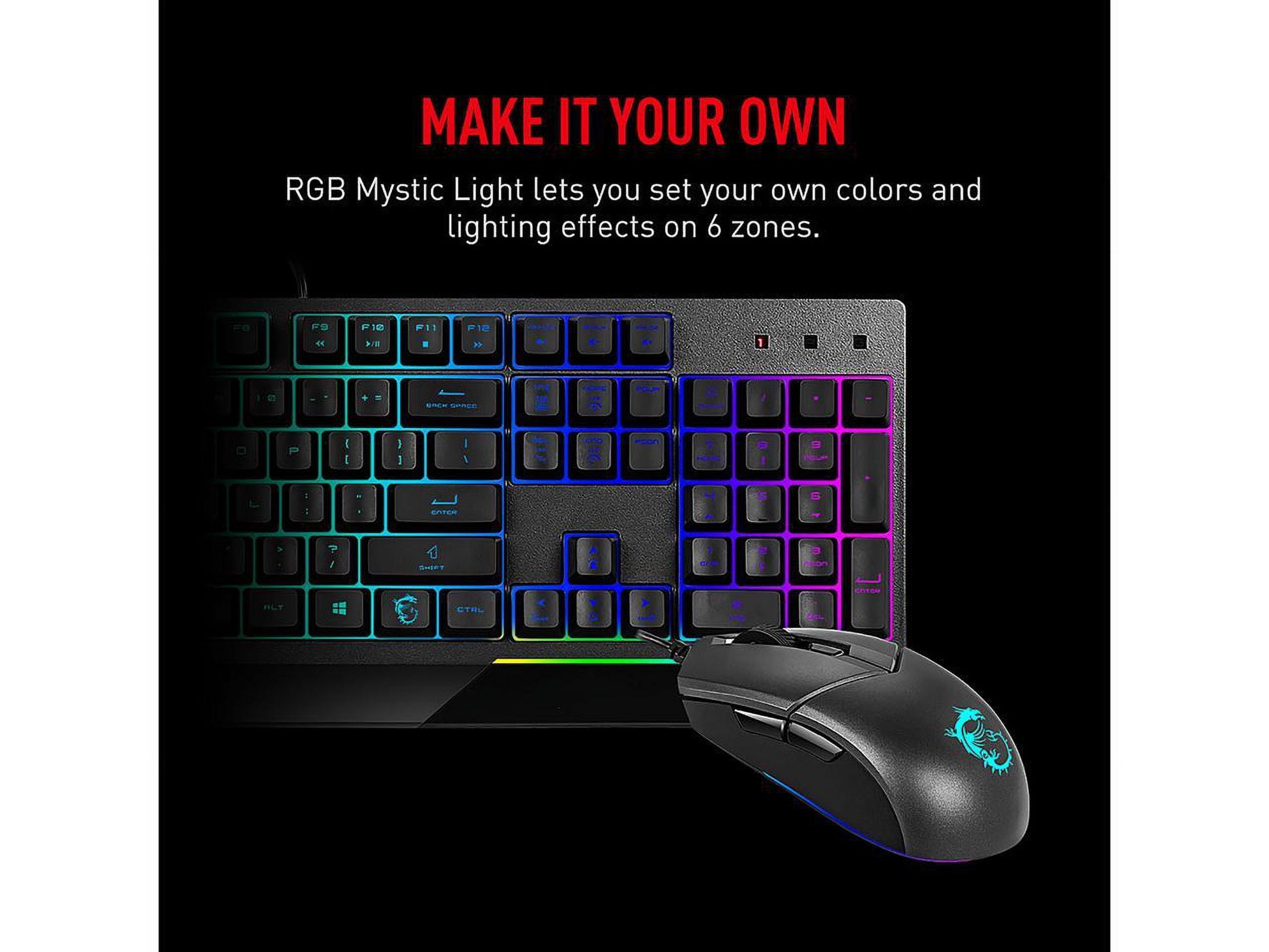 Vigor GK30 Gaming Keyboard & GM11 Gaming Mouse Combo - Mechanical Membrane Switches, 6-Zone RGB, Water Repellent & Splash-Proof, 5000 DPI - Black