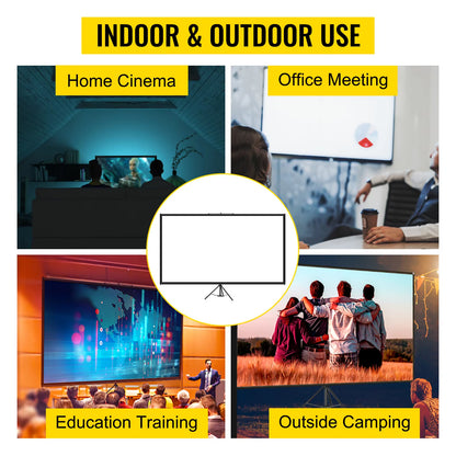 60 70 80 90 100 110 Inch Tripod Projector Screen W/ Stand 16:9 4K HD Portable Home Cinema for Indoor & Outdoor Projection
