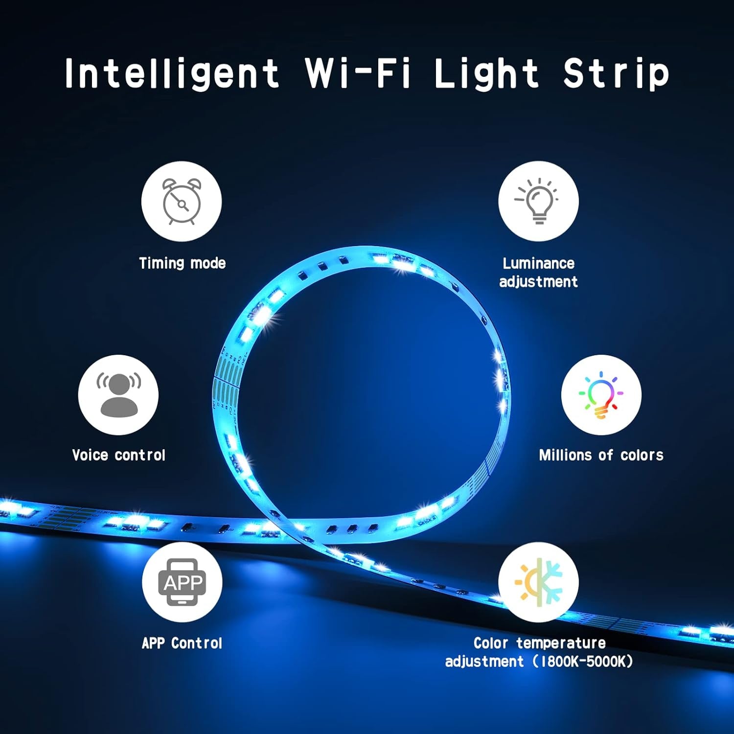 6Pcs RGBCW Wi-Fi Smart Light Strip, Halloween Decorative Lights, LED under Cabinet Light Kit with Alexa, Google Home, Dimmable for Kitchen Cabinet, Counter,Shelf, Showcase