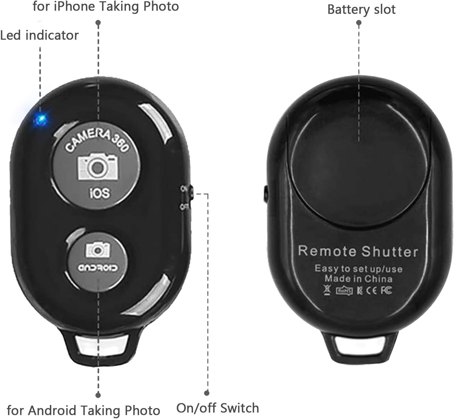 Wireless Remote Shutter for Cellphones and Tablets (3 Pack),  Bluetooth Remote for Iphone/Android Camera Control, Selfie Clicker for Photos and Videos - Wrist Strap Included