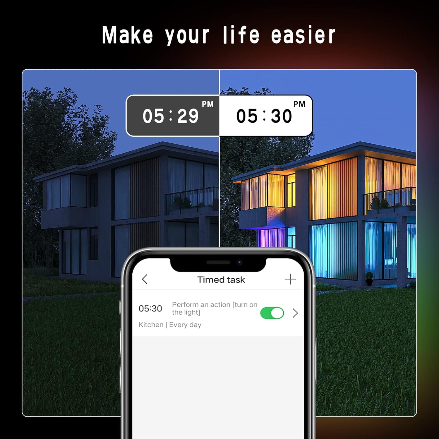 6Pcs RGBCW Wi-Fi Smart Light Strip, Halloween Decorative Lights, LED under Cabinet Light Kit with Alexa, Google Home, Dimmable for Kitchen Cabinet, Counter,Shelf, Showcase