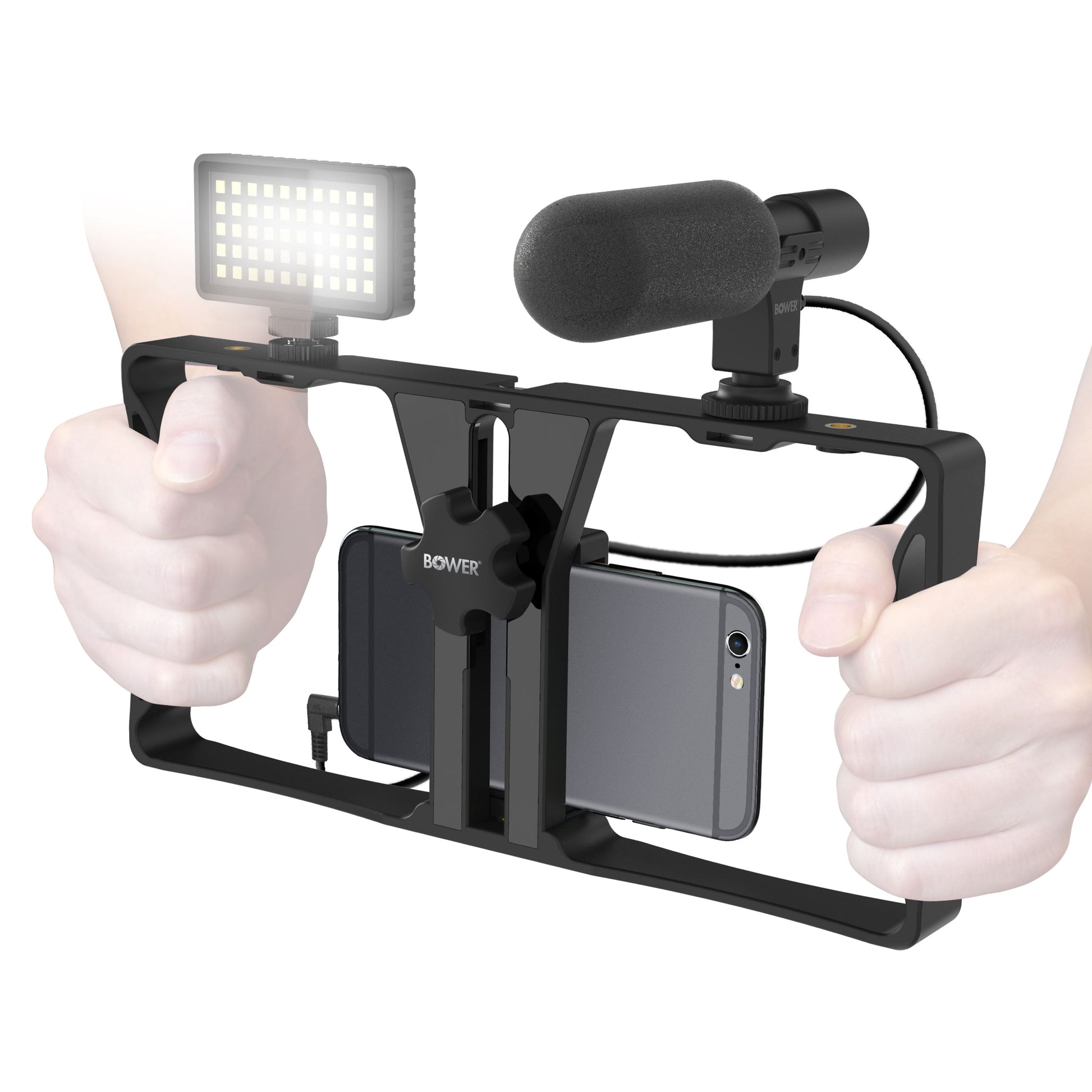 Ultimate Vlogger Pro Kit with Smartphone Rig, HD Microphone, 50 LED Light, 3 Diffusers / Filters, and Shutter Remote