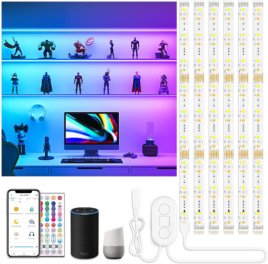 6Pcs RGBCW Wi-Fi Smart Light Strip, Halloween Decorative Lights, LED under Cabinet Light Kit with Alexa, Google Home, Dimmable for Kitchen Cabinet, Counter,Shelf, Showcase