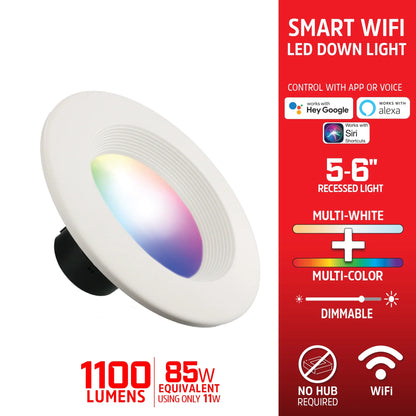 8-Pack Smart Wi-Fi Multi Color and Multi White 5”/6” LED Recessed Downlight BR30, Indoor Kitchen Area