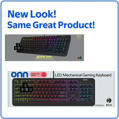 Gaming Mechanical Keyboard with Blue Switches, Adjustable 16.8M LED Lighting, 104 Keys, Black