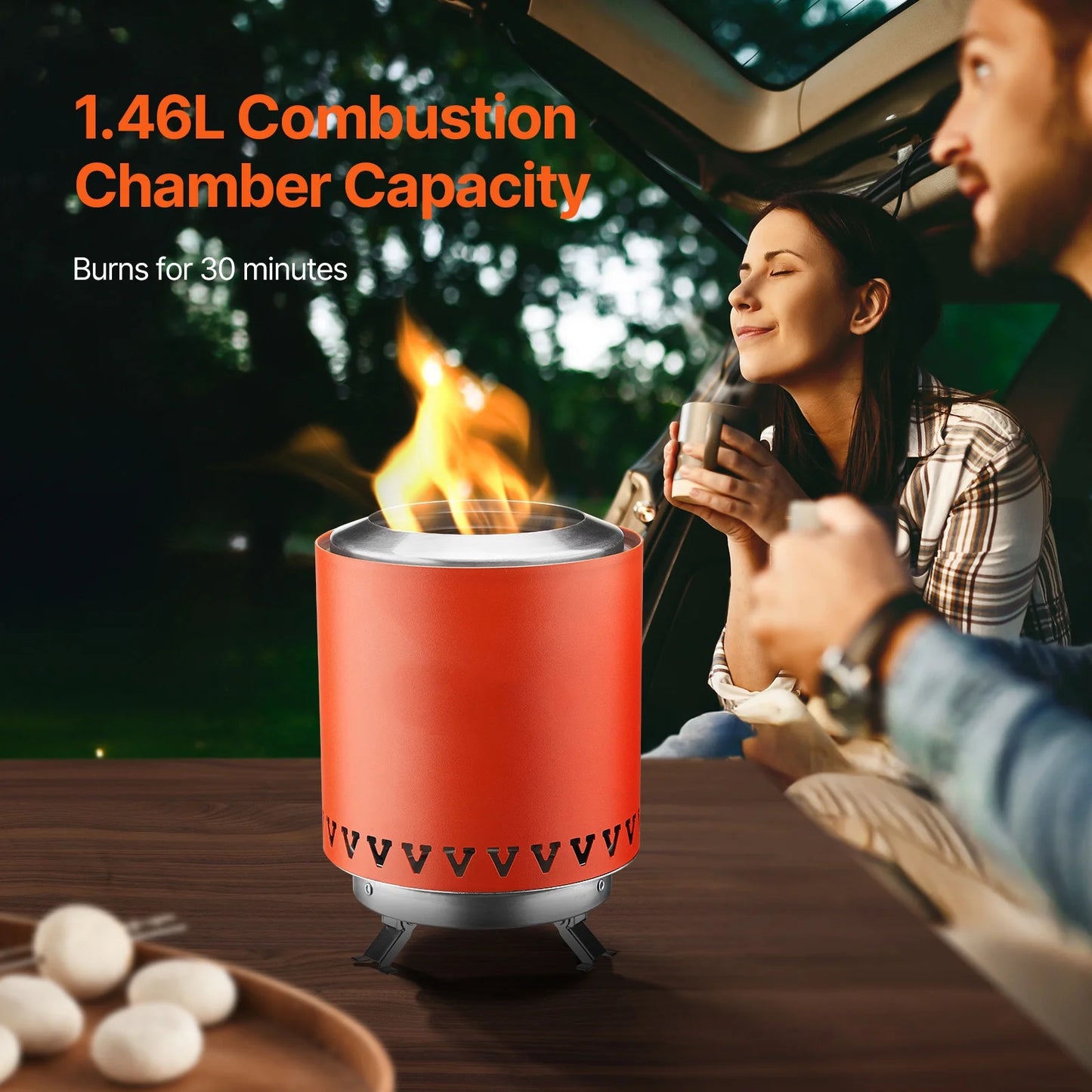 Portable Fire Pit, 6-Inch Stainless Steel Indoor/Outdoor Tabletop Fireplace, Compact Rubbing Burner Smores Creator with Stand, Utilizes Wood or Pellet Fuel, Red, 1.96 Lbs