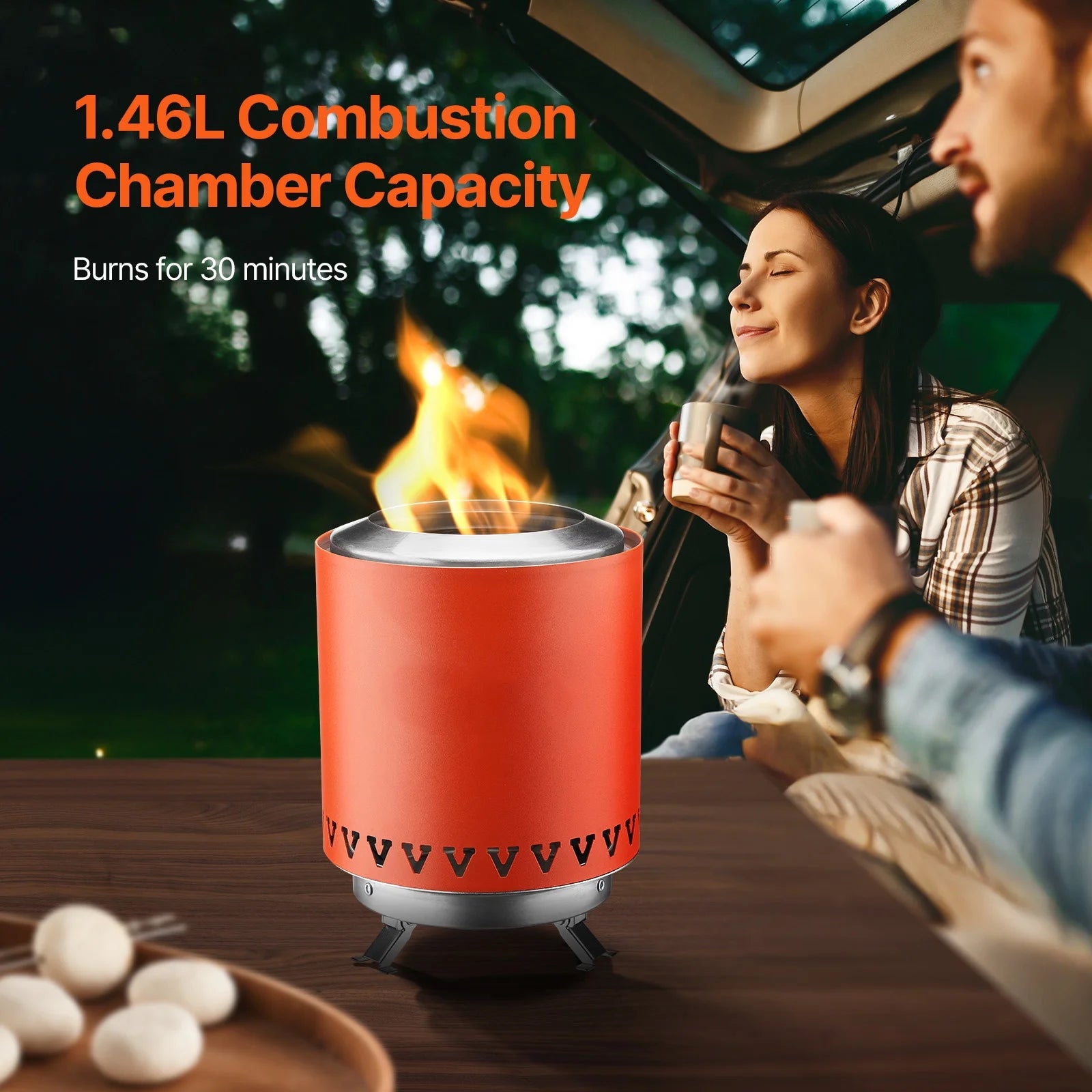 Portable Fire Pit, 6-Inch Stainless Steel Indoor/Outdoor Tabletop Fireplace, Compact Rubbing Burner Smores Creator with Stand, Utilizes Wood or Pellet Fuel, Red, 1.96 Lbs