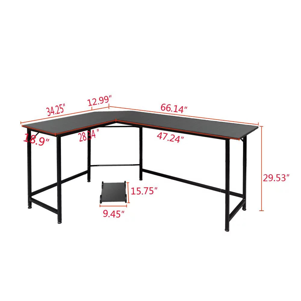 66" Wood L-Shaped Computer Gaming Desk Corner PC Latop Table Study Office Workstation Black