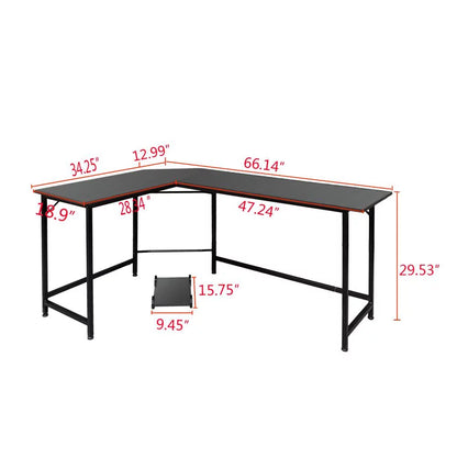 66" Wood L-Shaped Computer Gaming Desk Corner PC Latop Table Study Office Workstation Black