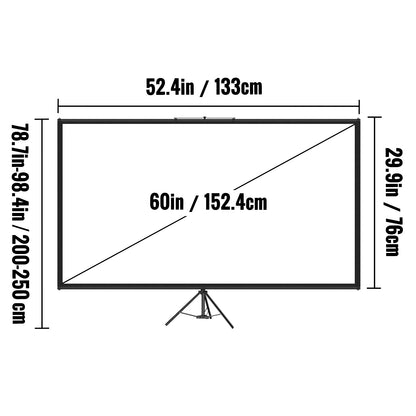 60 70 80 90 100 110 Inch Tripod Projector Screen W/ Stand 16:9 4K HD Portable Home Cinema for Indoor & Outdoor Projection