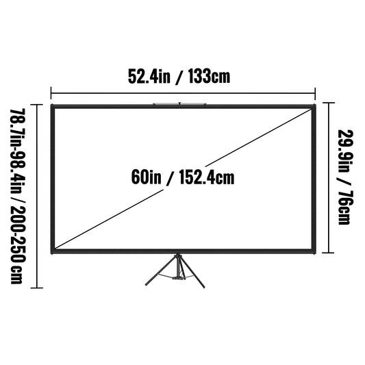 60 70 80 90 100 110 Inch Tripod Projector Screen W/ Stand 16:9 4K HD Portable Home Cinema for Indoor & Outdoor Projection