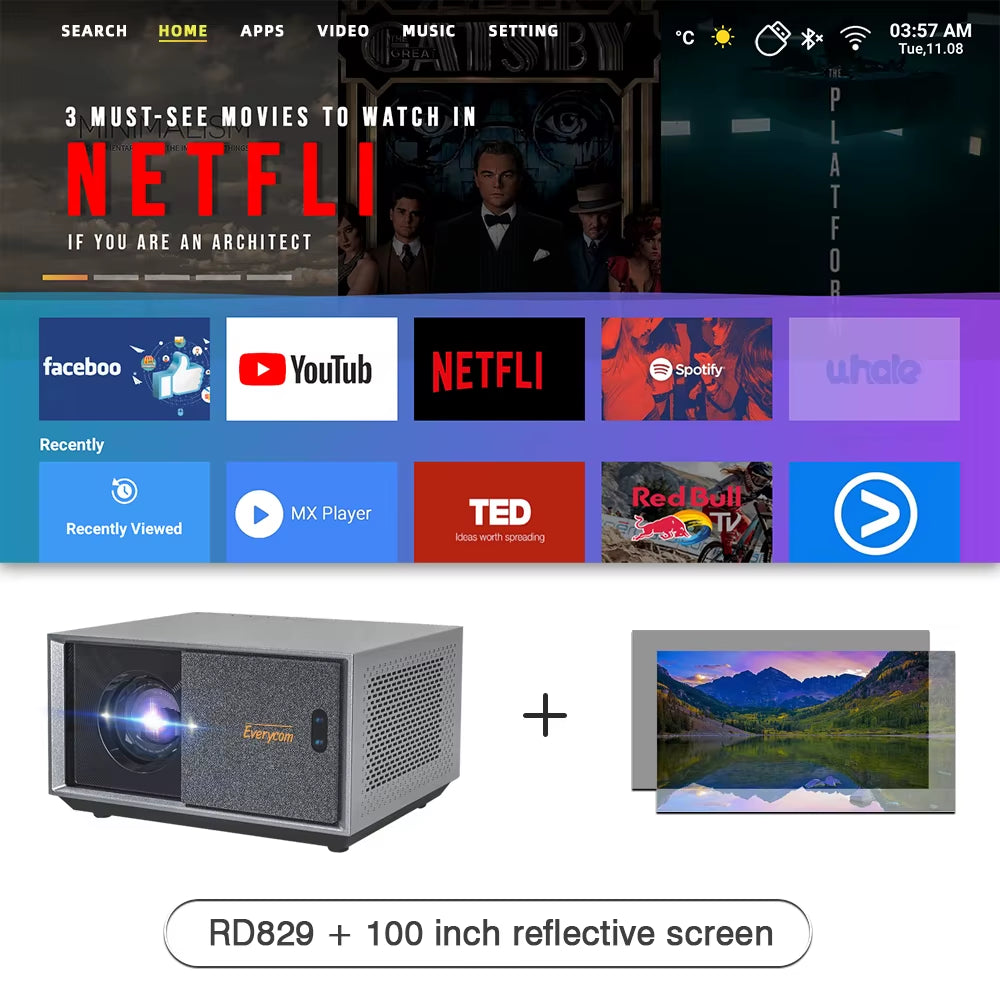 Full HD RD829 Projector 5G Wifi LED 4K Video Movie Smart Android 11.0 12000 Lumen Projectors Home Theater Cinema Beamer