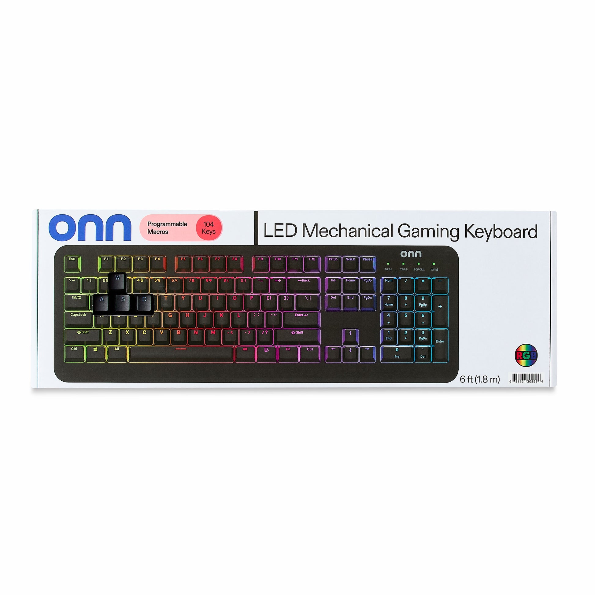Gaming Mechanical Keyboard with Blue Switches, Adjustable 16.8M LED Lighting, 104 Keys, Black