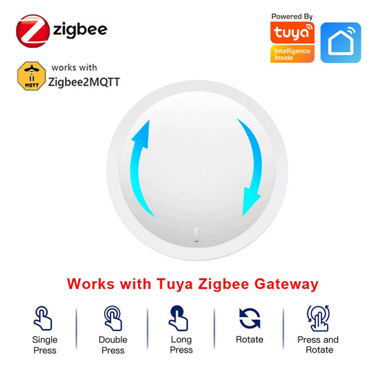 Tuya Zigbee Smart Knob Switch Wireless Scene Button Switch Rotary Dimmer Switch Home Automation Scenario Linkage Device for Z2M