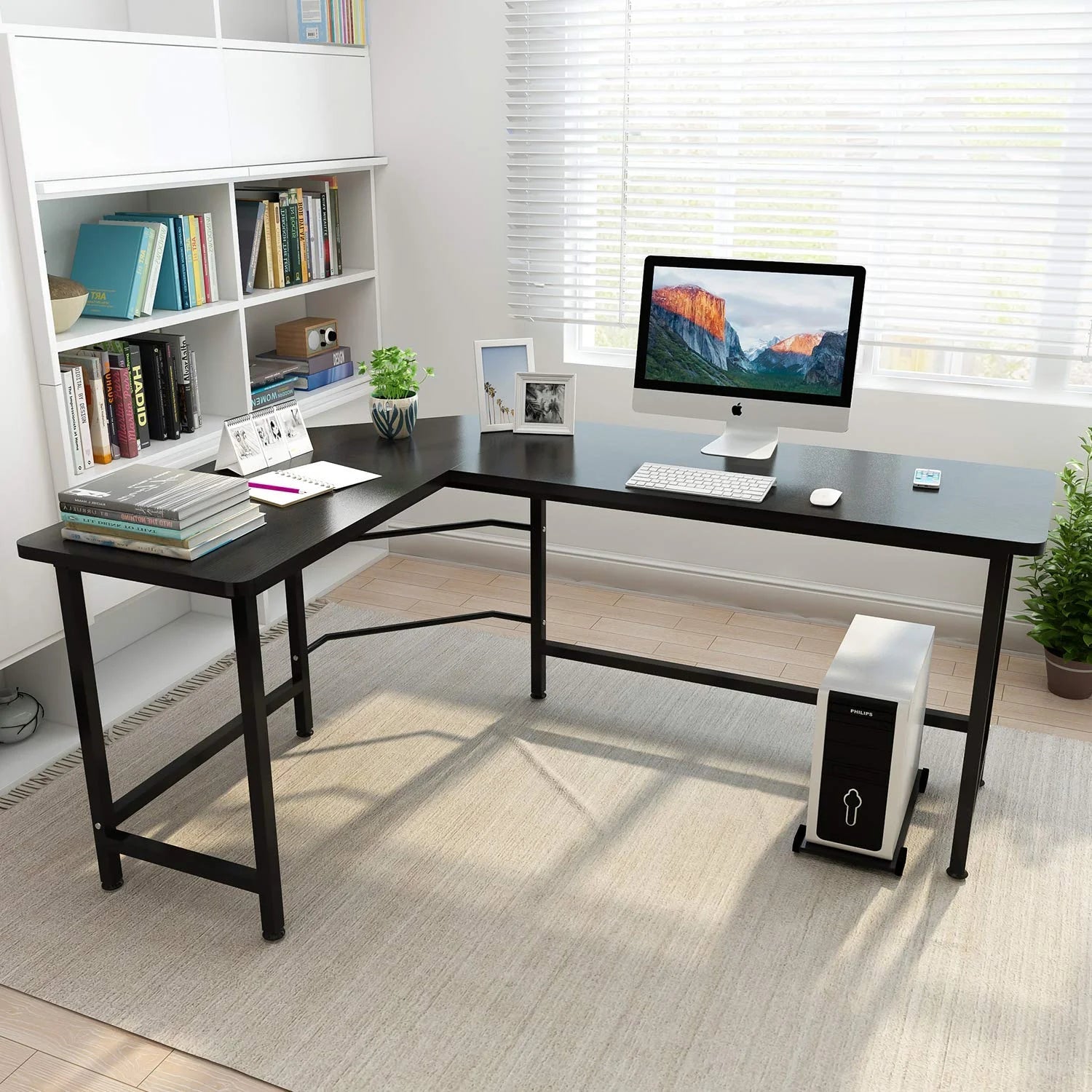 66" Wood L-Shaped Computer Gaming Desk Corner PC Latop Table Study Office Workstation Black