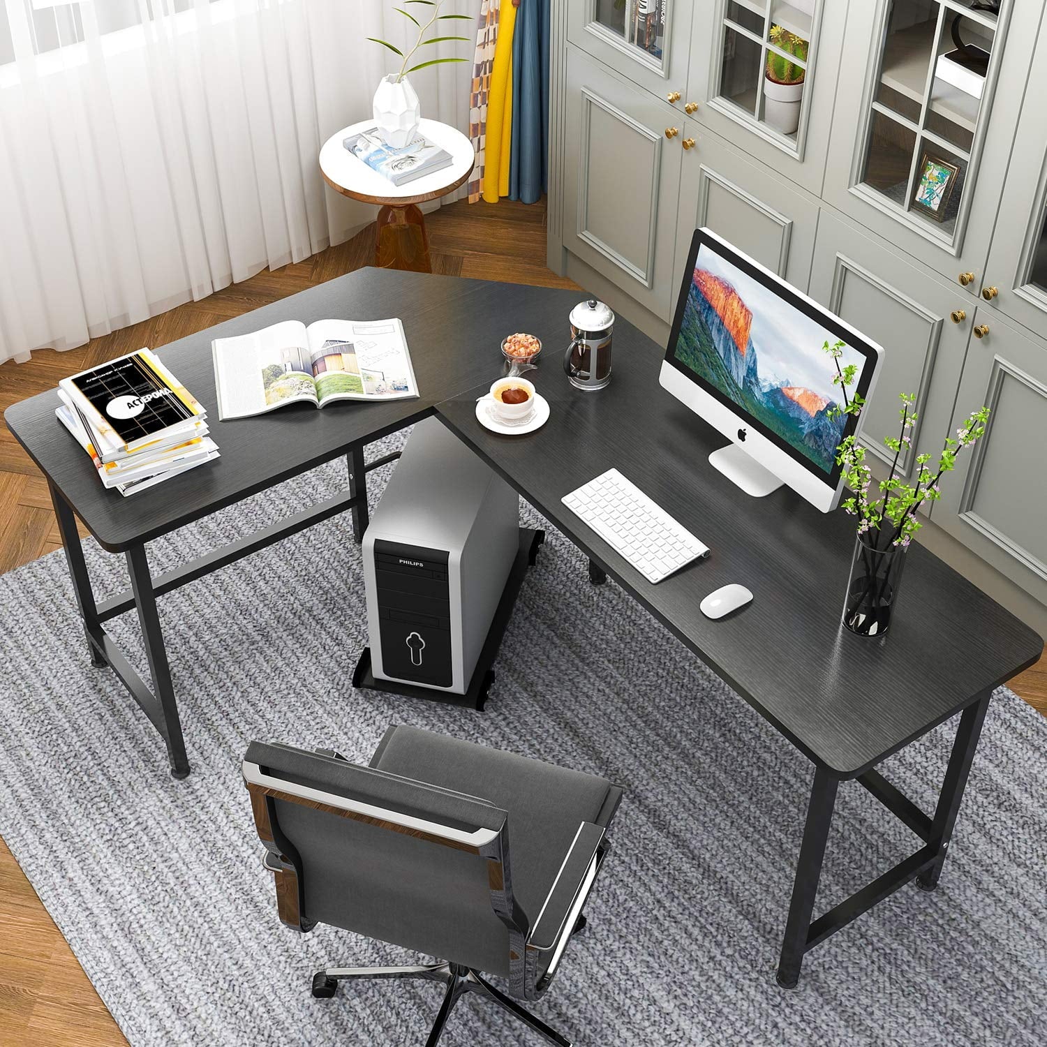 66" Wood L-Shaped Computer Gaming Desk Corner PC Latop Table Study Office Workstation Black